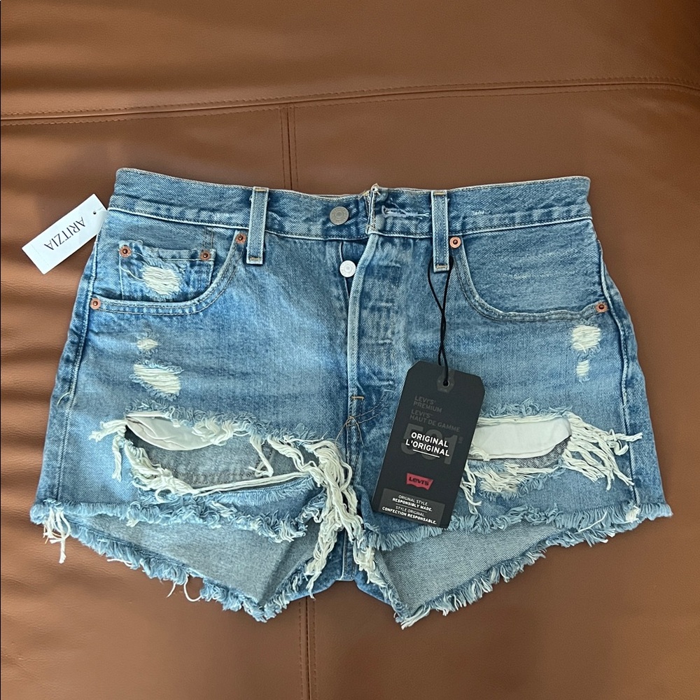 Levi's Women's Ripped Light Blue Jean Shorts